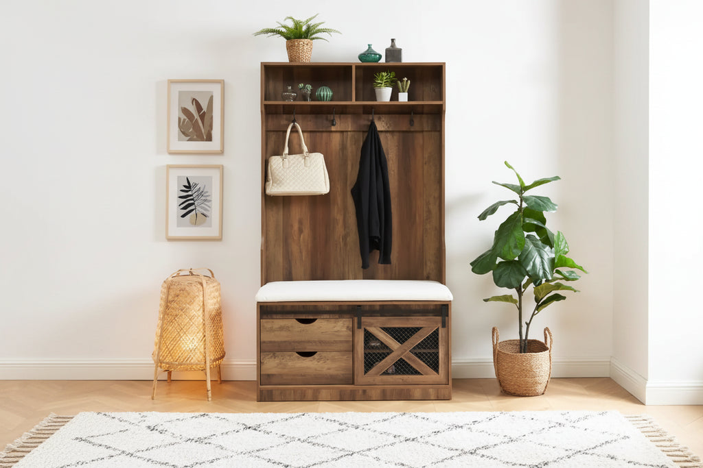 Arbre d'entrée de 103,1 cm de large avec banc et rangement à chaussures