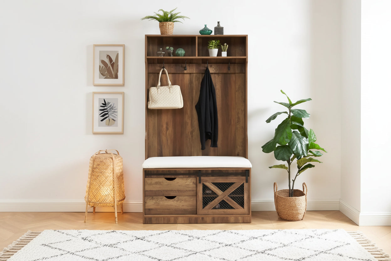 Arbre d'entrée de 103,1 cm de large avec banc et rangement à chaussures