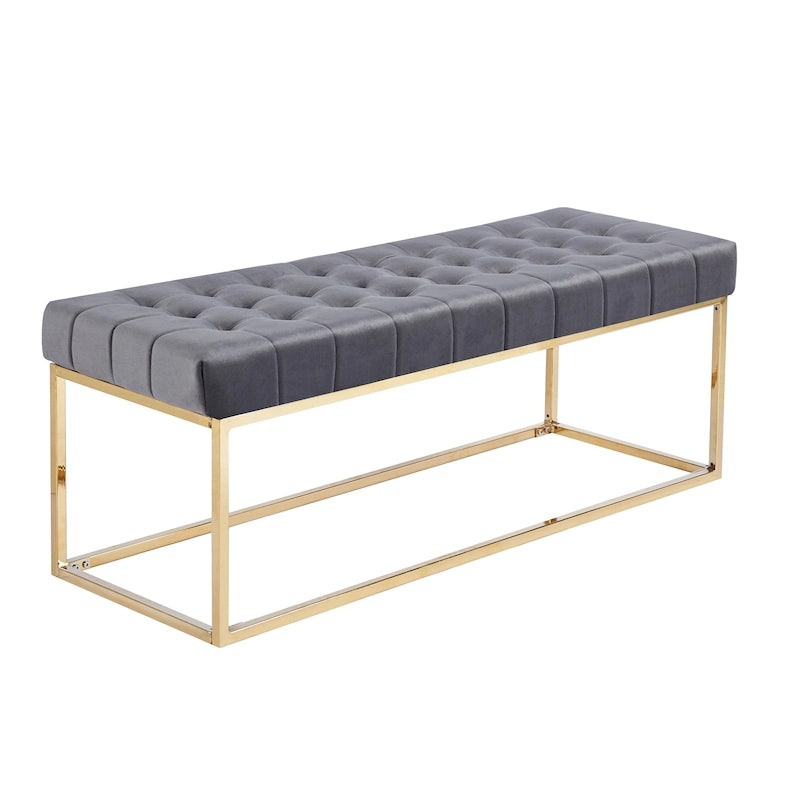Banc tapissé en velours capitonné avec pieds en chrome doré