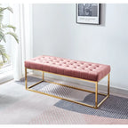 Banc tapissé en velours capitonné avec pieds en chrome doré