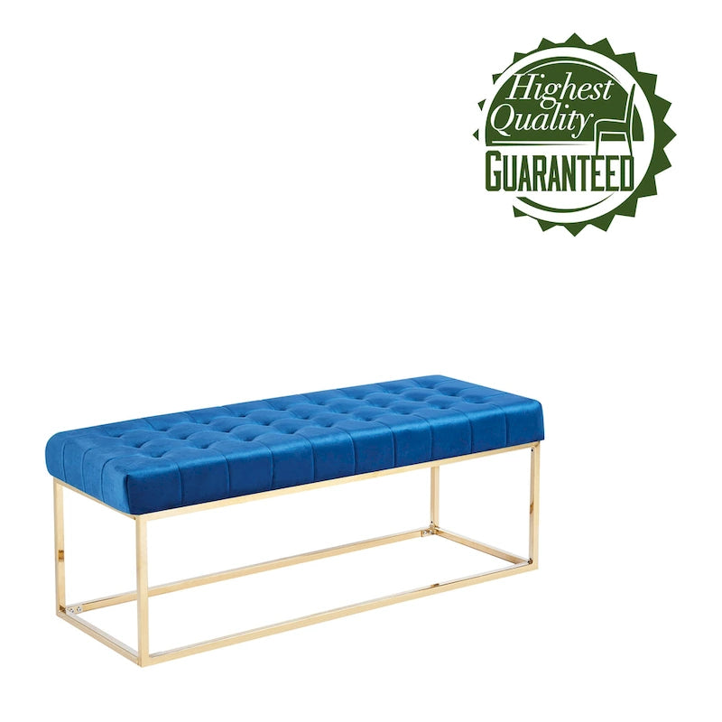 Banc tapissé en velours capitonné avec pieds en chrome doré