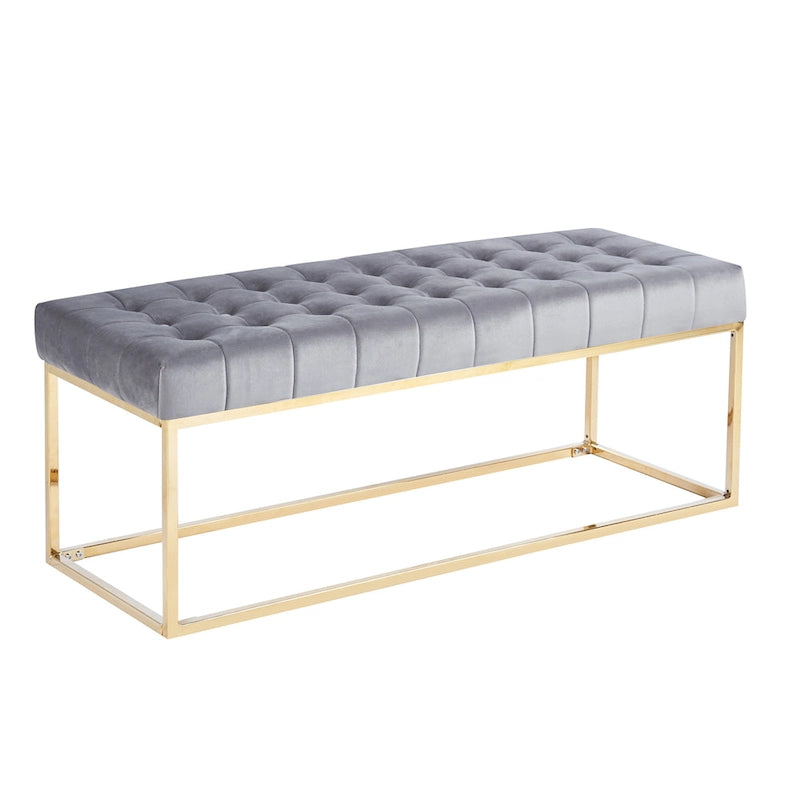 Banc tapissé en velours capitonné avec pieds en chrome doré