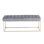 Banc tapissé en velours capitonné avec pieds en chrome doré