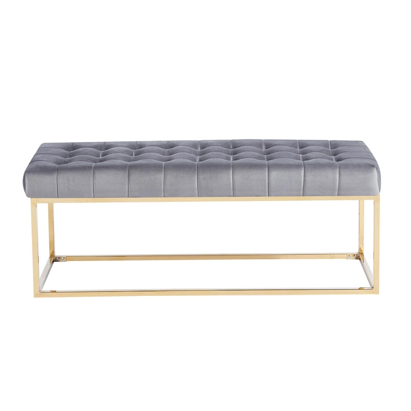 Banc tapissé en velours capitonné avec pieds en chrome doré