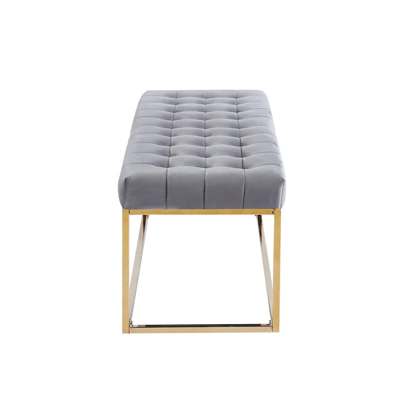 Banc tapissé en velours capitonné avec pieds en chrome doré