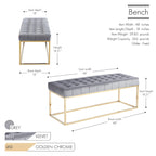 Banc tapissé en velours capitonné avec pieds en chrome doré