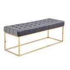 Banc tapissé en velours capitonné avec pieds en chrome doré