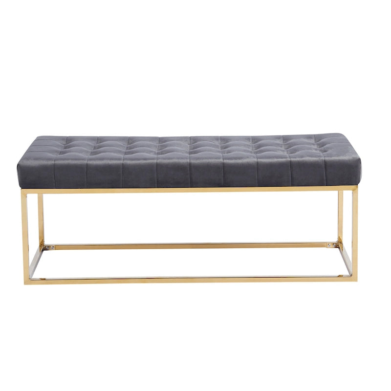 Banc tapissé en velours capitonné avec pieds en chrome doré
