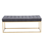 Banc tapissé en velours capitonné avec pieds en chrome doré