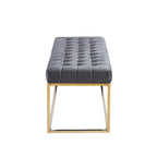Banc tapissé en velours capitonné avec pieds en chrome doré