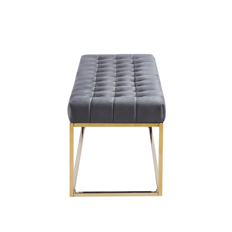 Banc tapissé en velours capitonné avec pieds en chrome doré