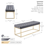 Banc tapissé en velours capitonné avec pieds en chrome doré