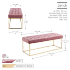 Banc tapissé en velours capitonné avec pieds en chrome doré