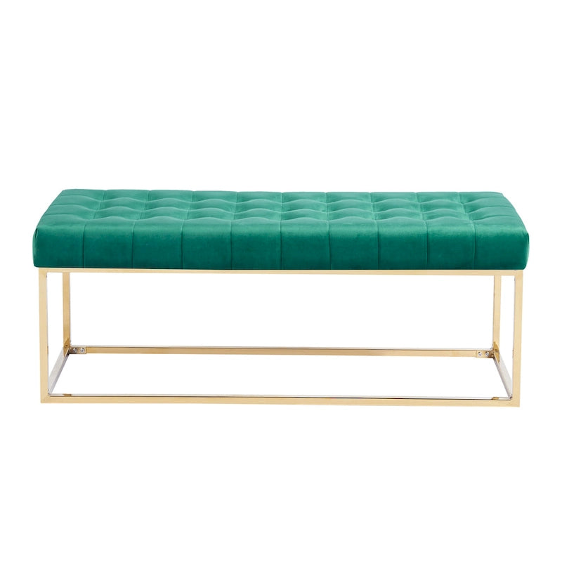 Banc tapissé en velours capitonné avec pieds en chrome doré