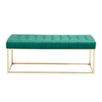 Banc tapissé en velours capitonné avec pieds en chrome doré