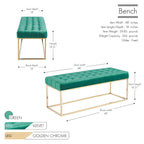 Banc tapissé en velours capitonné avec pieds en chrome doré