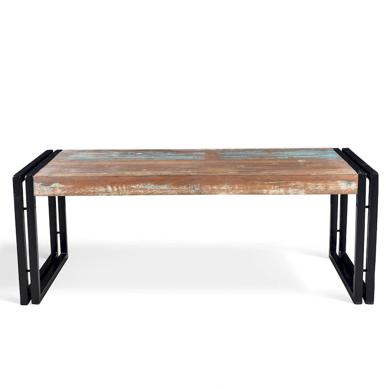 Table basse en bois recyclé et fer forgé