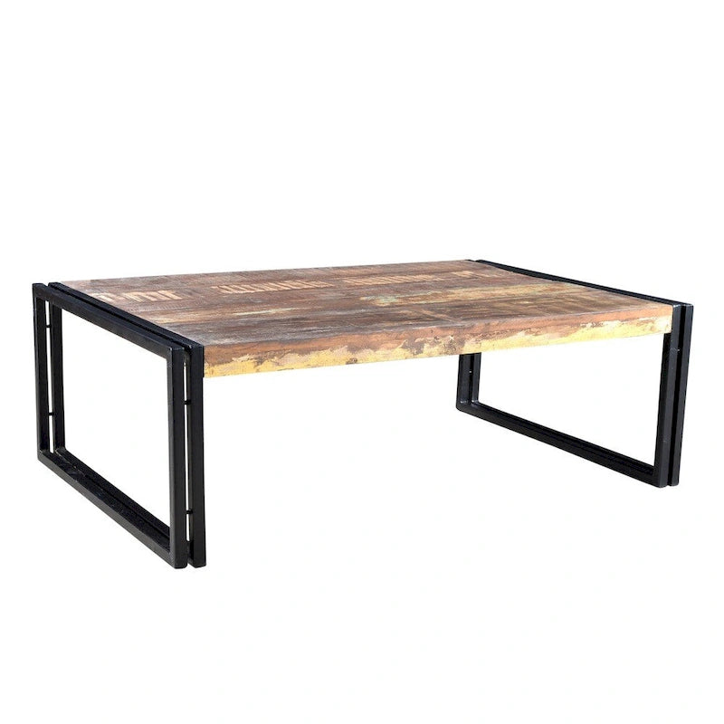 Table basse en bois recyclé et fer forgé