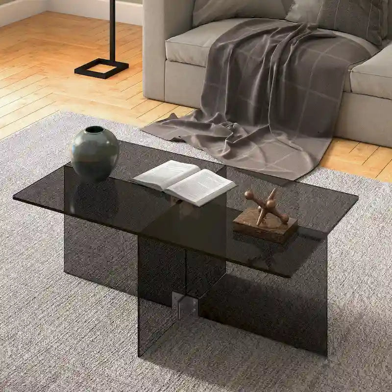 Table basse en verre trempé avec cadre en métal