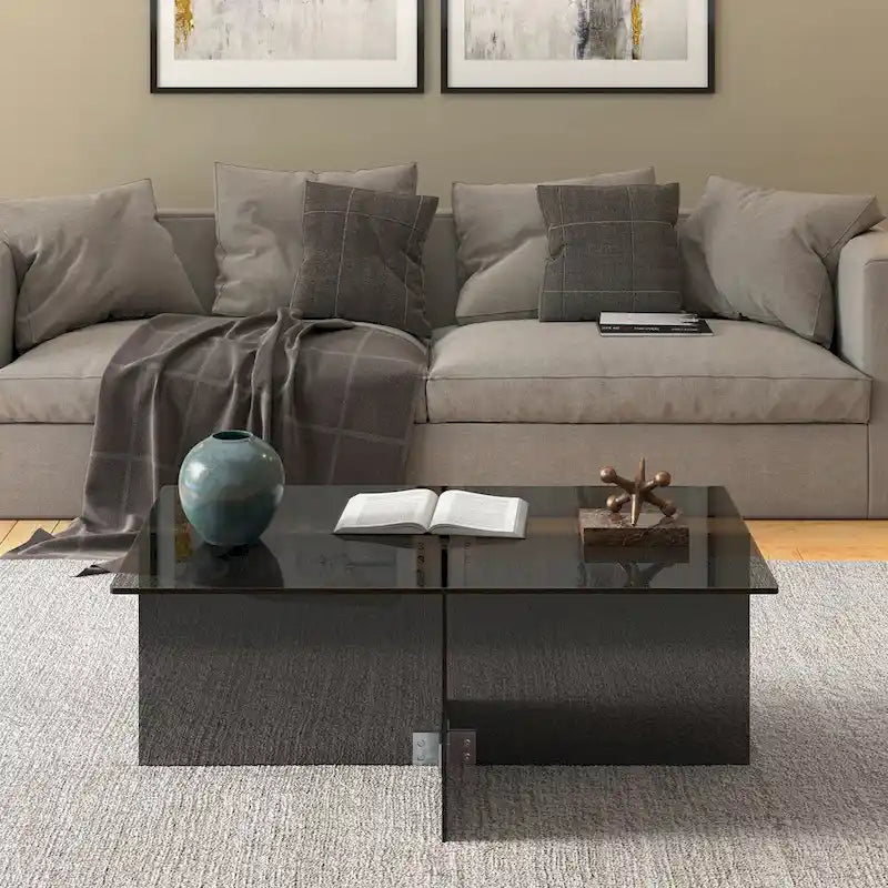 Table basse en verre trempé avec cadre en métal