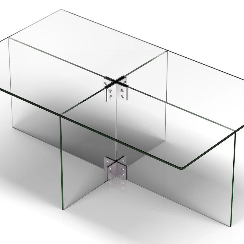 Table basse en verre trempé avec cadre en métal