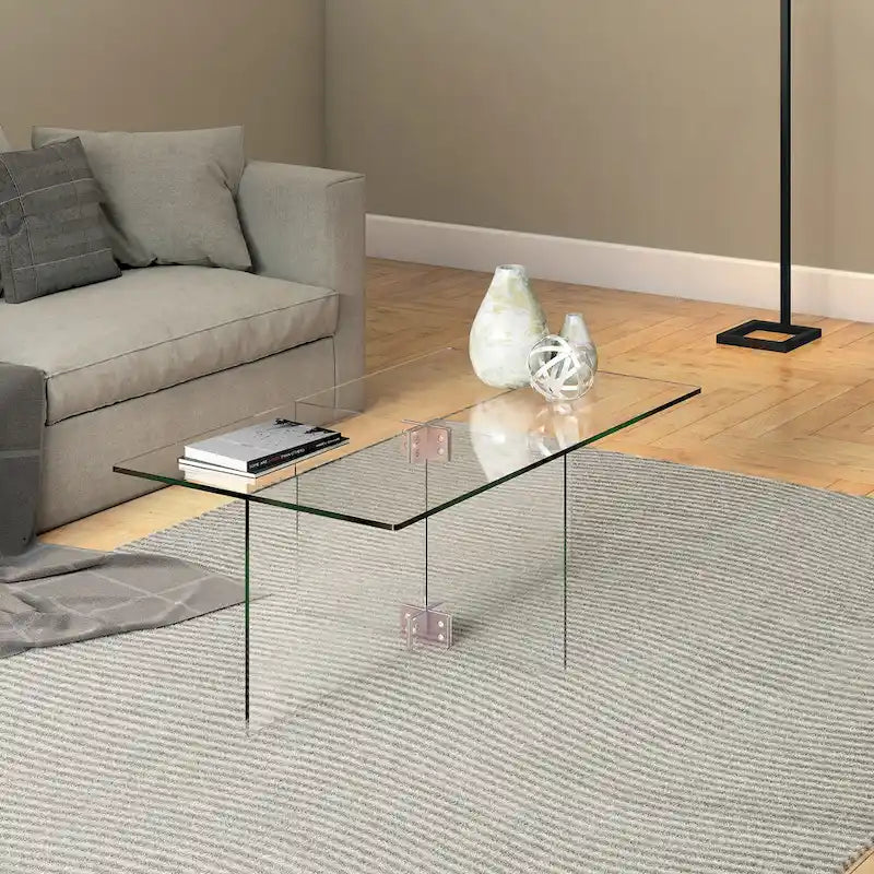 Table basse en verre trempé avec cadre en métal