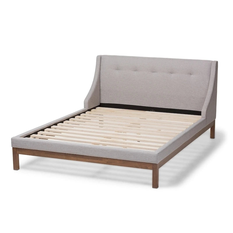 Lit plateforme contemporain en tissu avec tête de lit ailée