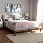 Lit plateforme contemporain en tissu avec tête de lit ailée