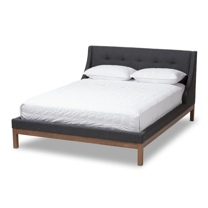 Lit plateforme contemporain en tissu avec tête de lit ailée