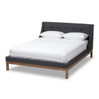 Lit plateforme contemporain en tissu avec tête de lit ailée