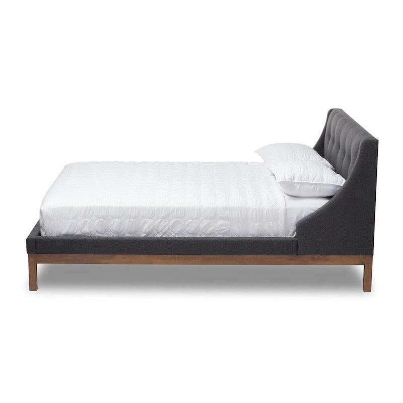 Lit plateforme contemporain en tissu avec tête de lit ailée