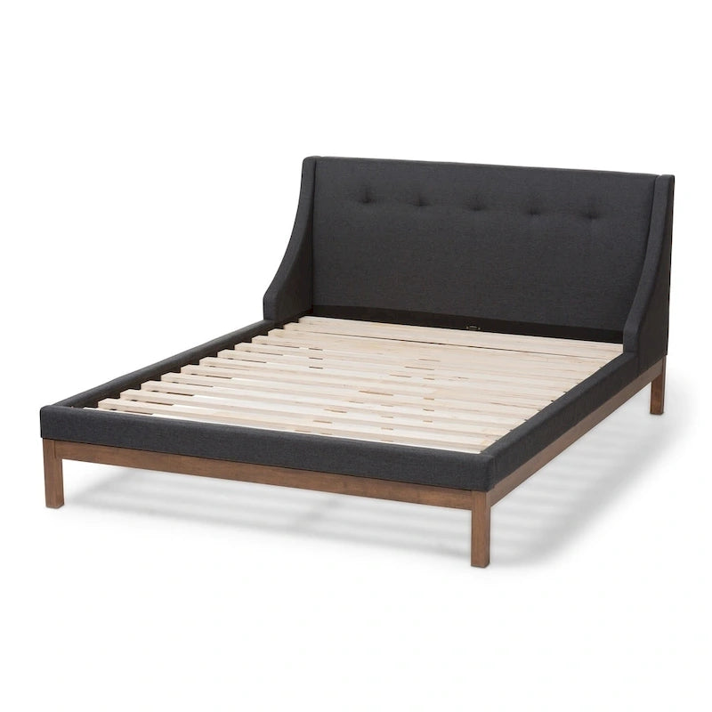 Lit plateforme contemporain en tissu avec tête de lit ailée