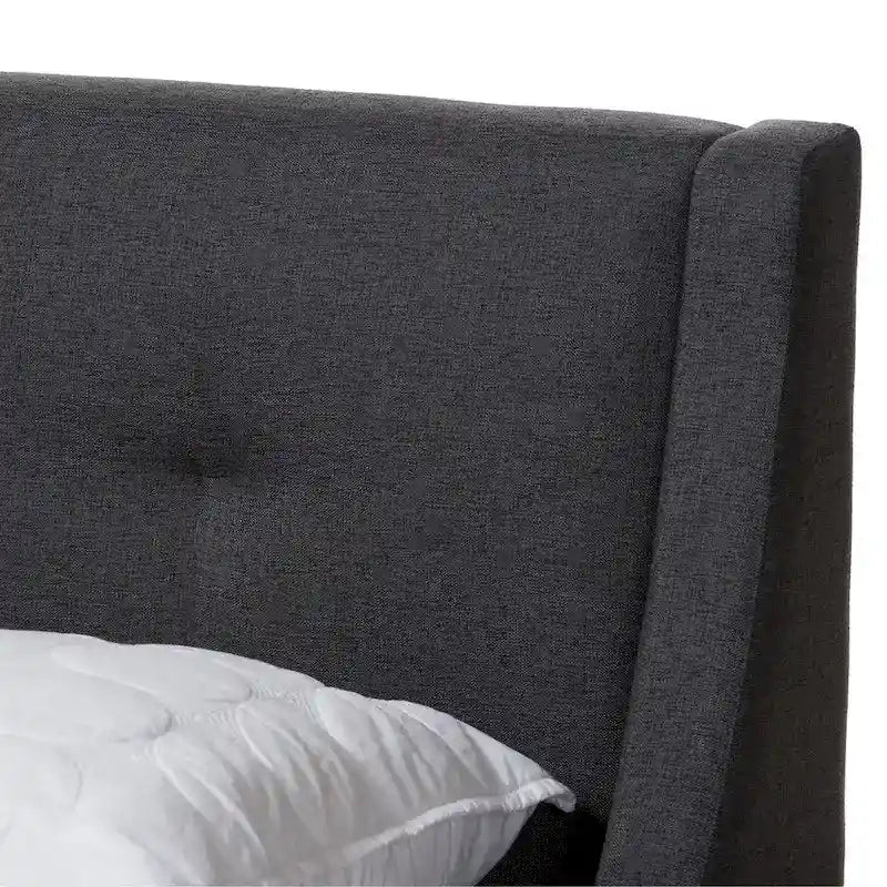 Lit plateforme contemporain en tissu avec tête de lit ailée