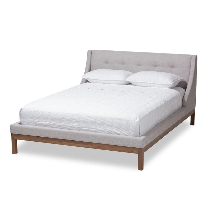 Lit plateforme contemporain en tissu avec tête de lit ailée