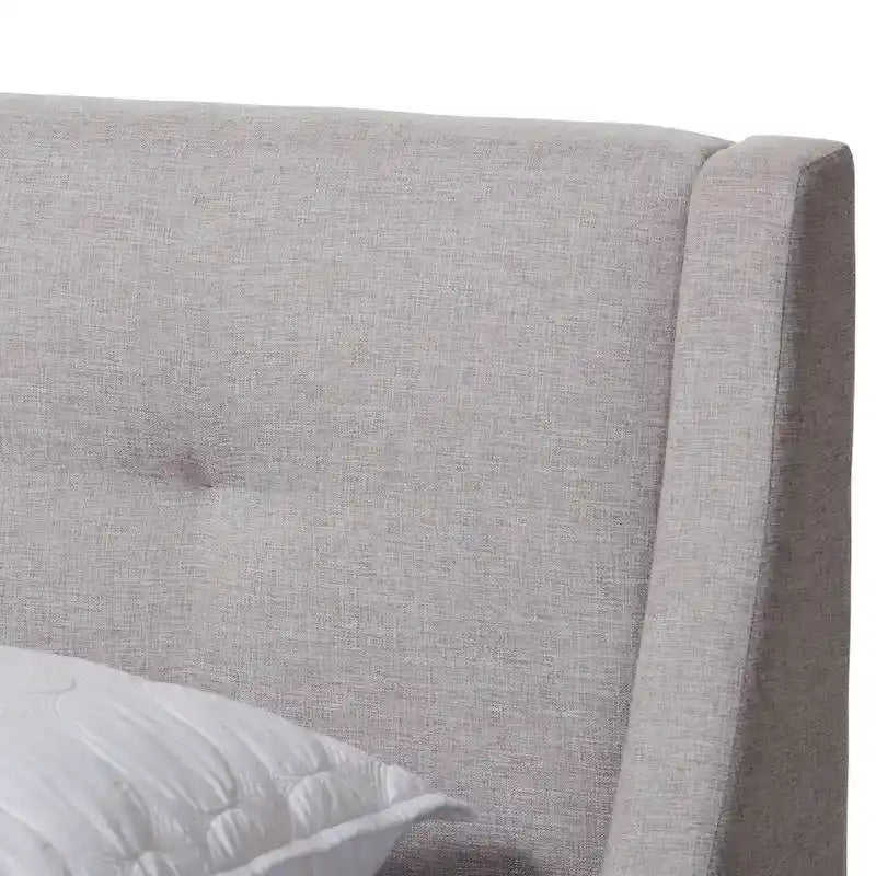 Lit plateforme contemporain en tissu avec tête de lit ailée