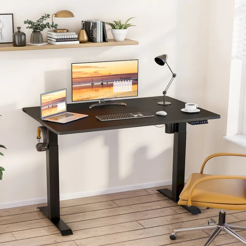 Bureau debout électrique réglable en hauteur avec plateau divisé