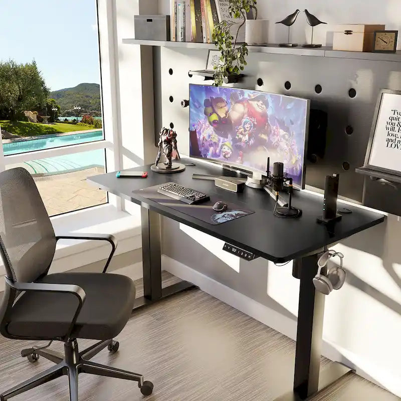 Bureau debout électrique réglable en hauteur avec plateau divisé