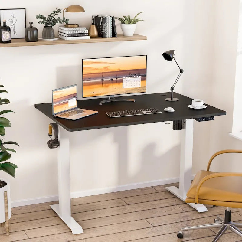 Bureau debout électrique réglable en hauteur avec plateau divisé