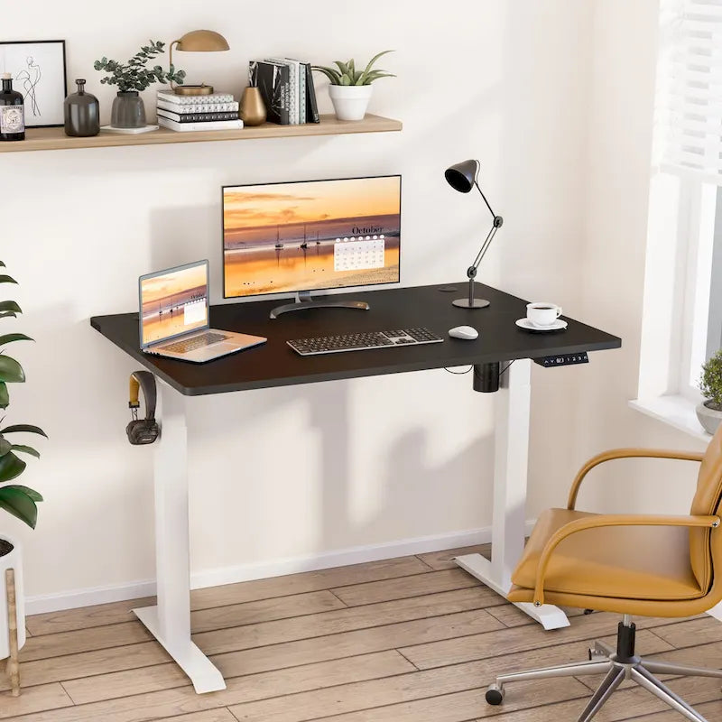 Bureau debout électrique réglable en hauteur avec plateau divisé
