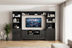 Ensemble meuble TV mural 4 pièces avec 13 étagères, 8 tiroirs et 2 placards – Meuble de rangement multimédia