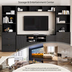 Ensemble meuble TV mural 4 pièces avec 13 étagères, 8 tiroirs et 2 placards – Meuble de rangement multimédia