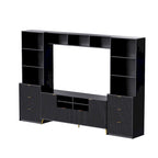 Ensemble meuble TV mural 4 pièces avec 13 étagères, 8 tiroirs et 2 placards – Meuble de rangement multimédia