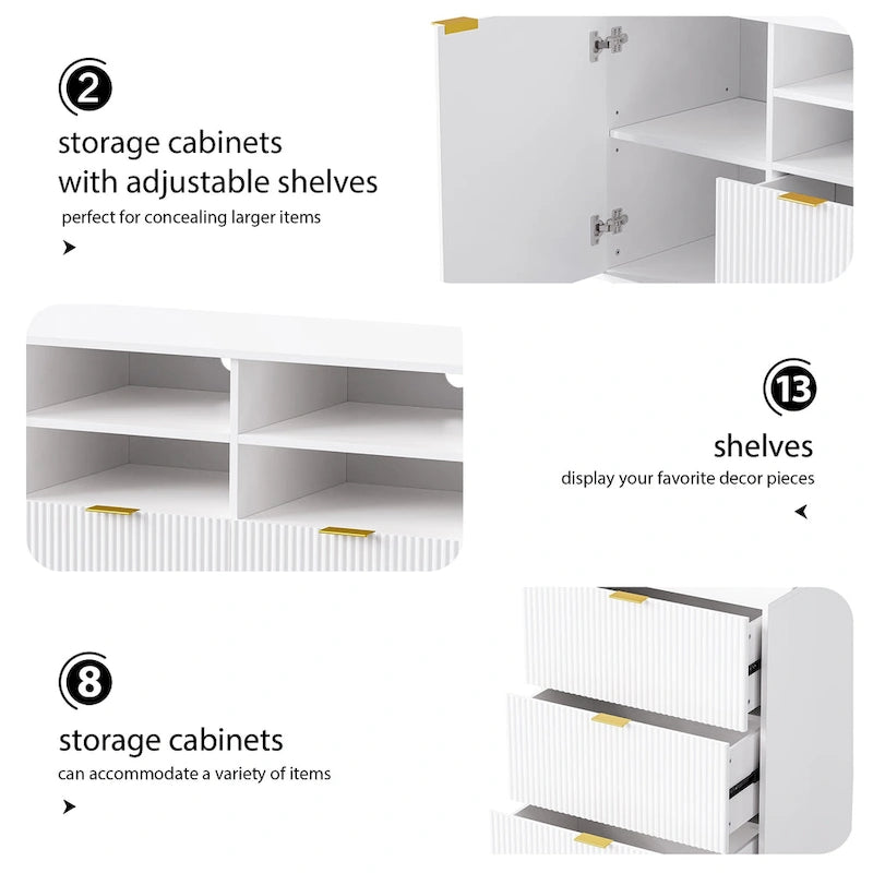 Ensemble meuble TV mural 4 pièces avec 13 étagères, 8 tiroirs et 2 placards – Meuble de rangement multimédia