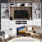 Ensemble meuble TV mural 4 pièces avec 13 étagères, 8 tiroirs et 2 placards – Meuble de rangement multimédia