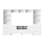 Ensemble meuble TV mural 4 pièces avec 13 étagères, 8 tiroirs et 2 placards – Meuble de rangement multimédia