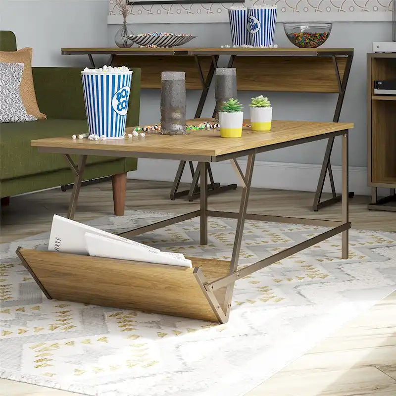 Table basse moderne du milieu du siècle avec étagère latérale
