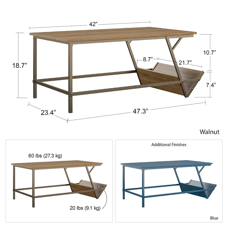 Table basse moderne du milieu du siècle avec étagère latérale