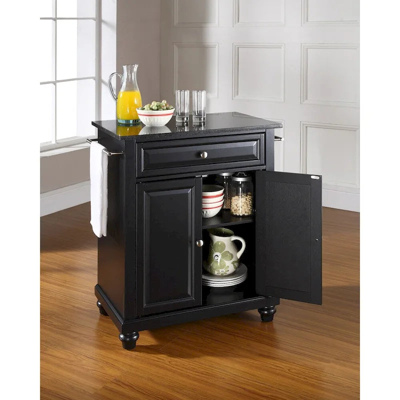 Ilot de cuisine portable avec dessus en granit noir - 18P x 28L x 35H
