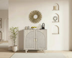Rattan Storage Accent Cabinet with Doors, Sideboard Buffet Cabinet - 29.53Lx15.75Wx31.5H