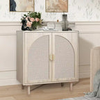 Meuble de rangement bas avec portes en rotin – 75 cm (L) x 40 cm (l) x 80 cm (H)